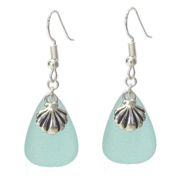 Aqua Seashell Earrings - Picture 1 of 1